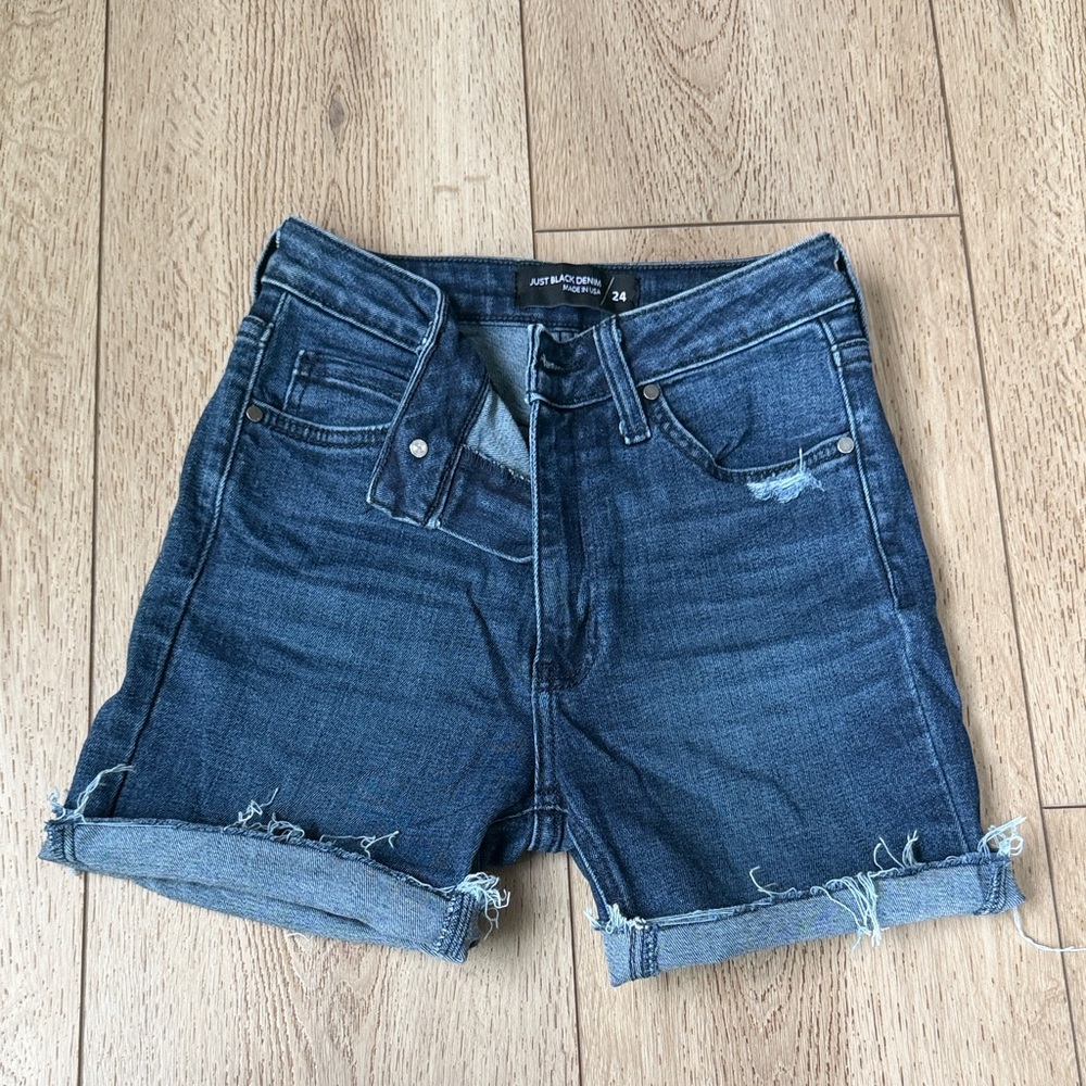 Just Black Dark Blue Rolled Cuff Denim Shorts